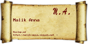 Malik Anna névjegykártya